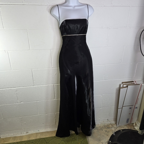 Vtg 90s Y2k Cache Black Liquid Lace Up Corset Back Rhinestone Formal Dress - Picture 14 of 14